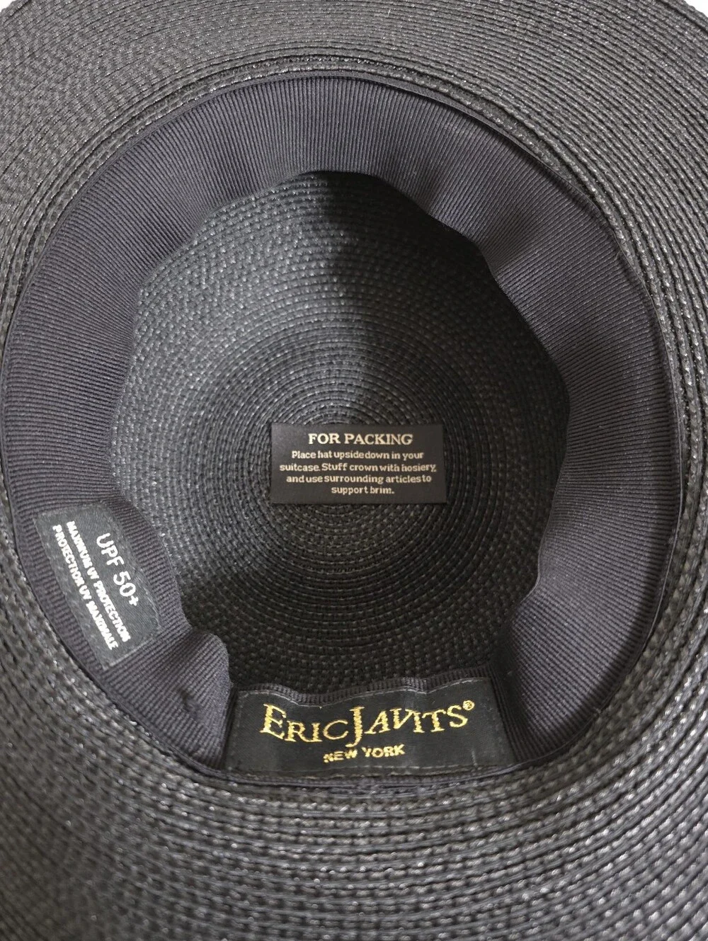 Eric Javits Packable Straw Hat in Original Black - Picture 3 of 3